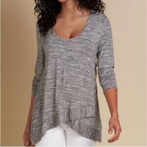 Soft Surroundings Top Womens Size S Waldport Crisscross Hem Long Sleeve Grey